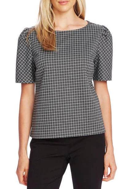 Shop Vince Camuto Classic Check Puff Shoulder Blouse In Rich Black