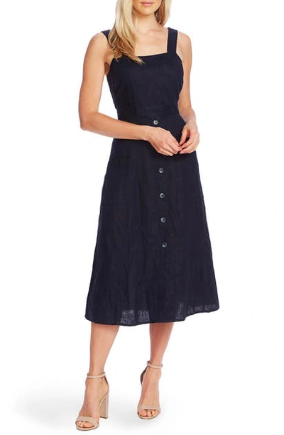 Shop Vince Camuto A-line Sleeveless Linen Dress In Dark Navy