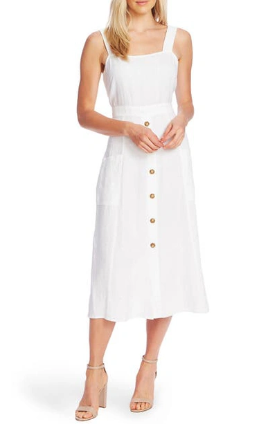 Shop Vince Camuto A-line Sleeveless Linen Dress In Ultra White