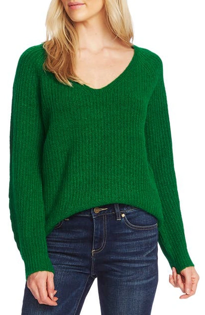 Shop Vince Camuto Ribbed V-neck Sweater In Everglade