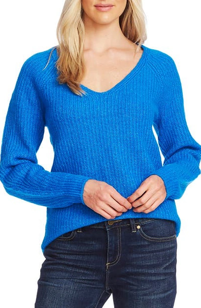 Shop Vince Camuto Ribbed V-neck Sweater In Peacock