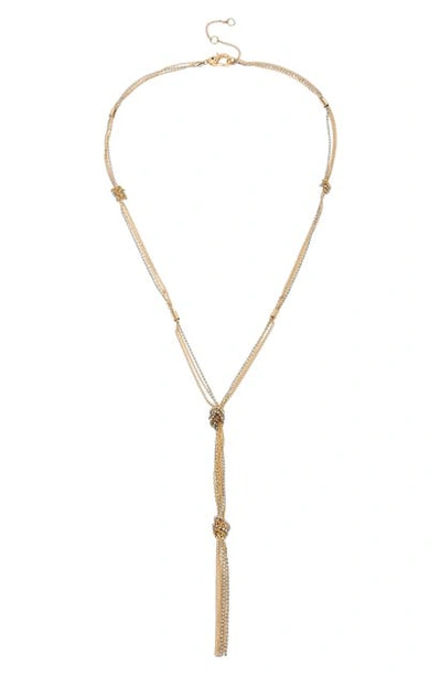 Shop Allsaints Knot Chain Y-necklace In Gold/ Rhodium