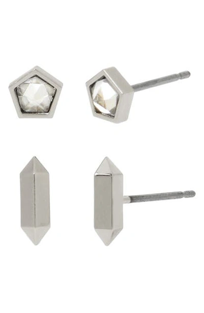 Shop Allsaints 2-pack Stud Earrings In Crystal/ Rhodium