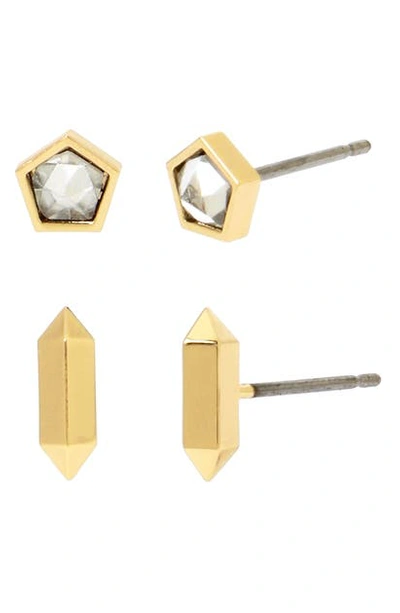 Shop Allsaints 2-pack Stud Earrings In Crystal/ Gold