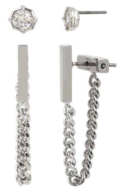 Shop Allsaints 2-pack Earrings Set In Crystal/ Rhodium