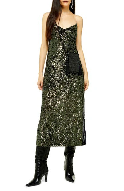 Shop Topshop Sequin Midi Dress In Olive
