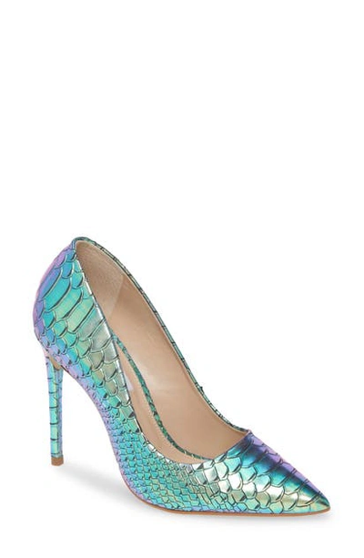 Shop Steve Madden Vala Pointy Toe Pump In Turquoise Snake Print