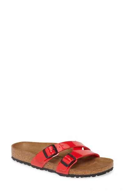 Shop Birkenstock Yao Slide Sandal In Cherry Patent