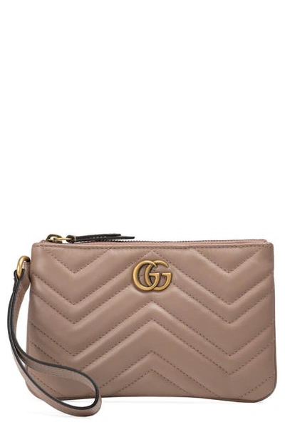 Shop Gucci Quilted Leather Wristlet In Porcelain Rose