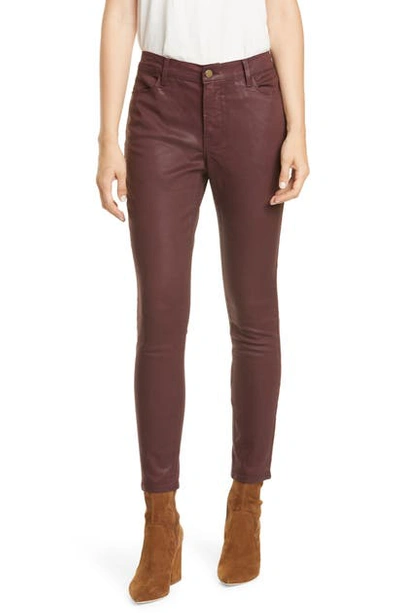 Shop Frame Le High Waist Coated Skinny Jeans In Bordeaux Coated