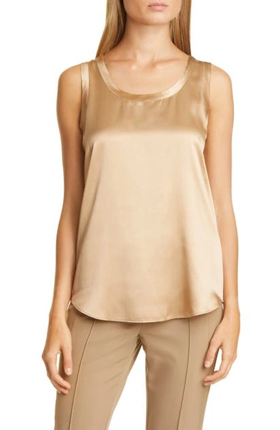 Shop Lafayette 148 Perla Reversible Silk Blouse In Camel