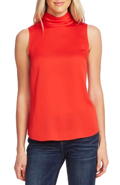 Shop Vince Camuto Mock Neck Hammered Satin Sleeveless Top In Fiesta