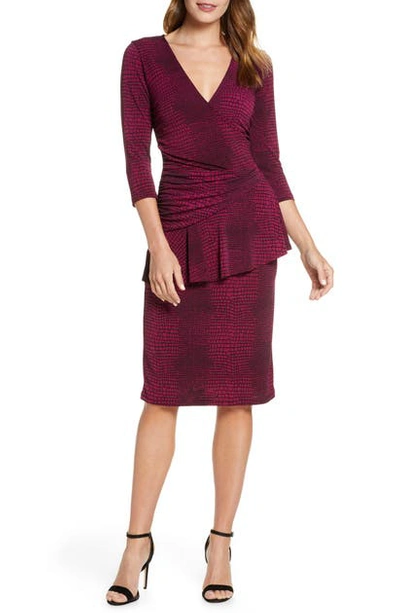 Shop Leota 'scarlett' Knit Faux Wrap Dress In Crocco Raspberry
