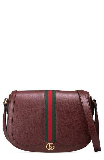 Shop Gucci Small Ophidia Leather Shoulder Bag In Vintage Bordeaux/ Vert Red