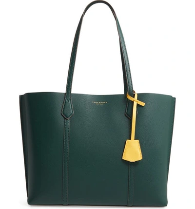 Shop Tory Burch Perry Leather Tote In Pine Tree