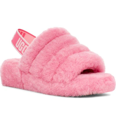 Shop Ugg Fluff Yeah Genuine Shearling Slide In Sachet Pink