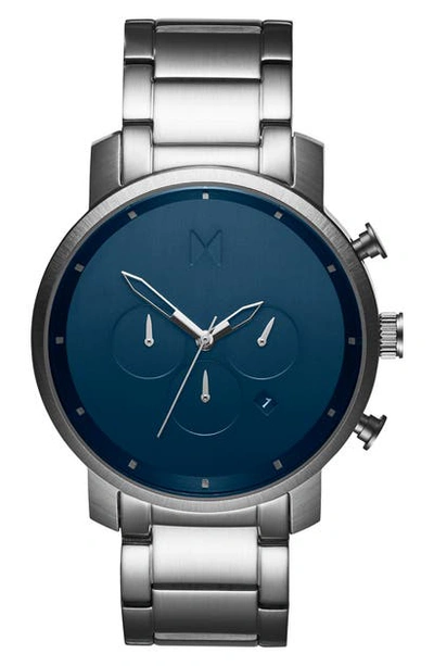 Shop Mvmt The Chrono Chronograph Bracelet Watch, 40mm In Silver/ Navy/ Silver