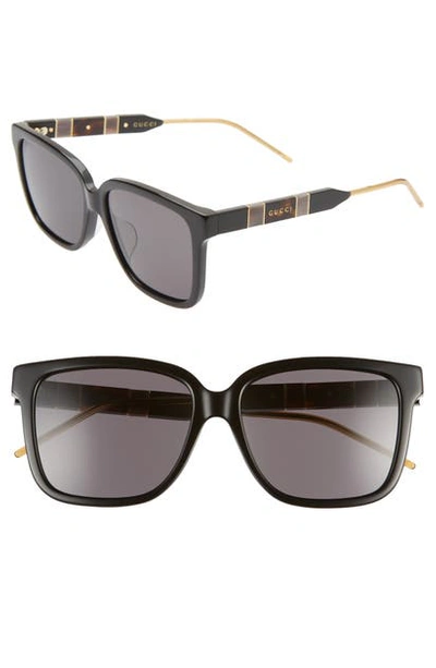 Shop Gucci 56mm Square Sunglasses In Black/ Grey Solid