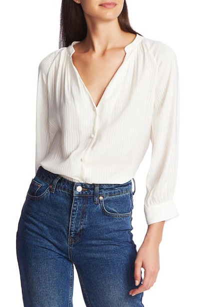 Shop 1.state Shadow Stripe V-neck Button Front Blouse In Soft Ecru