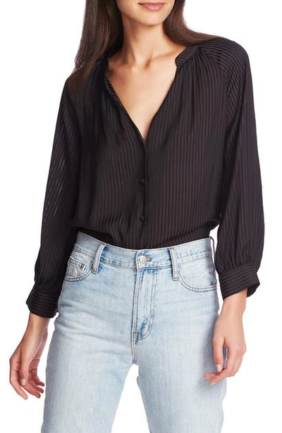 Shop 1.state Shadow Stripe V-neck Button Front Blouse In Rich Black