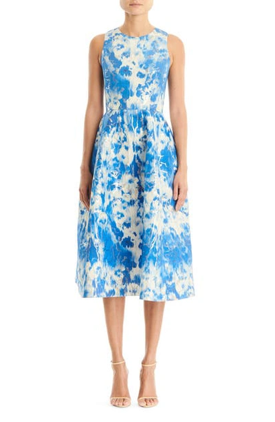 Shop Carolina Herrera Metallic Jacquard Fit & Flare Dress In Frida Blue Multi