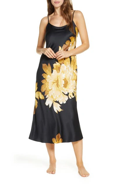 Shop Natori Opulent Midi Nightgown In Black/ Gold