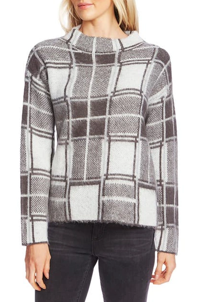 Shop Vince Camuto Plaid Mock Neck Sweater In Medium Heather Grey