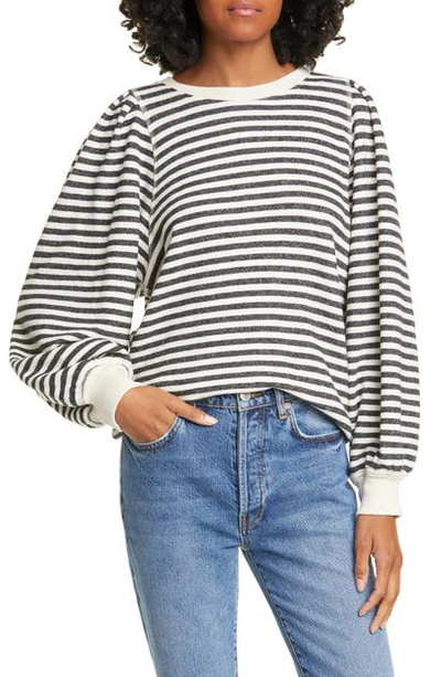 Shop The Great The Pleat Sleeve Stripe Cotton Sweatshirt In Black Stocking Stripe