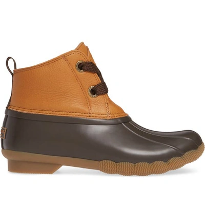 Shop Sperry Saltwater Waterproof Rain Boot In Tan/ Brown Leather