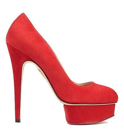Shop Charlotte Olympia Dolly Tone Suede Platform Courts In Red
