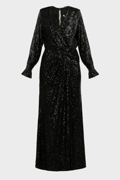 Shop Jonathan Simkhai Draped Sequinned V-neck Gown In Black