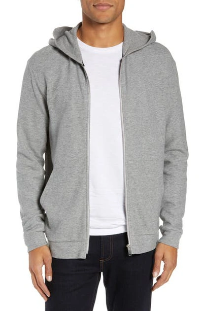 Essential Zip-front Waffle-knit Hoodie In Heather Gray