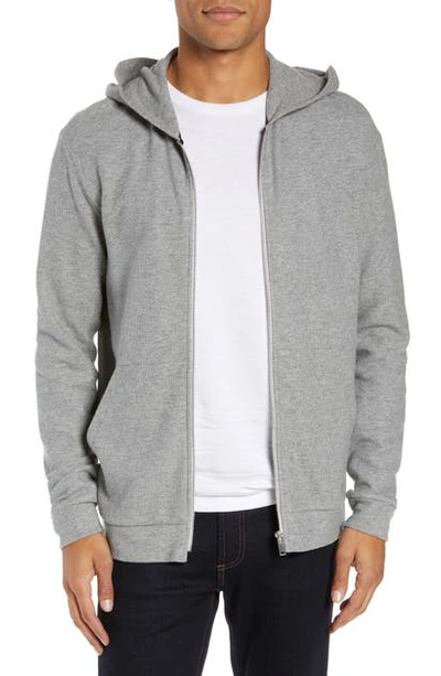 Essential Zip-front Waffle-knit Hoodie In Heather Gray Essential Zip-front Waffle-knit Hoodie In Heather Gray