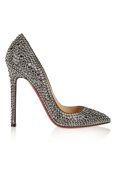 Christian Louboutin Pigalle 120 Crystal-embellished Suede Pumps In Silver