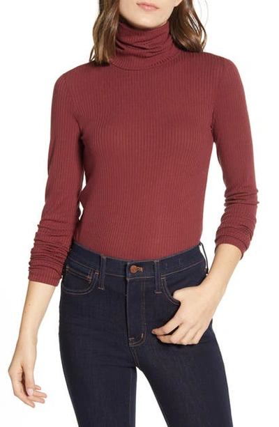 Shop Madewell Ribbed Turtleneck Top In Dusty Burgundy