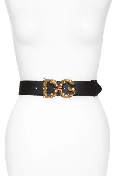 Shop Dolce & Gabbana Amore Logo Buckle Leather Belt In Nero