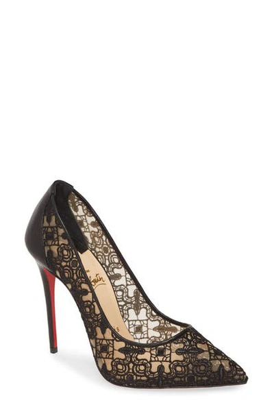 Shop Christian Louboutin Follies Lace Pointed Toe Pump In Black Lace