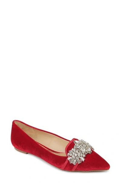 Shop Badgley Mischka Echo Embellished Loafer Flat In Red Velvet