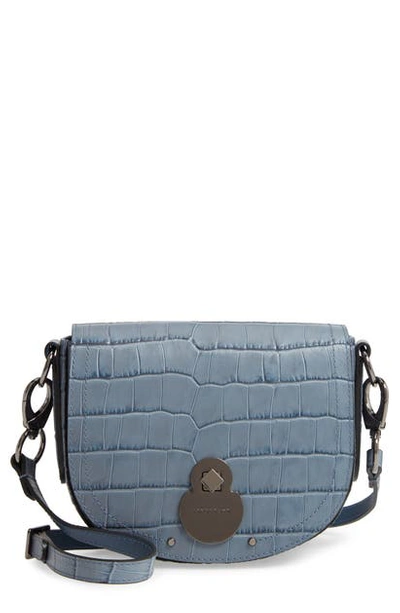 Shop Longchamp Small Cavalcade Crocodile Embossed Leather Crossbody Bag - Blue In Cloud Blue