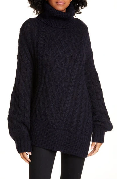 Shop A.l.c Nevelson Turtleneck Asymmetrical Cable Knit Sweater In Midnight