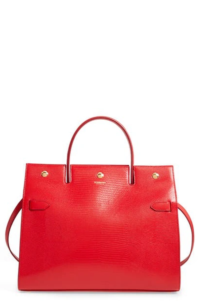 Shop Burberry Medium Title Lizard Embossed Leather Bag In Bright Red Rt