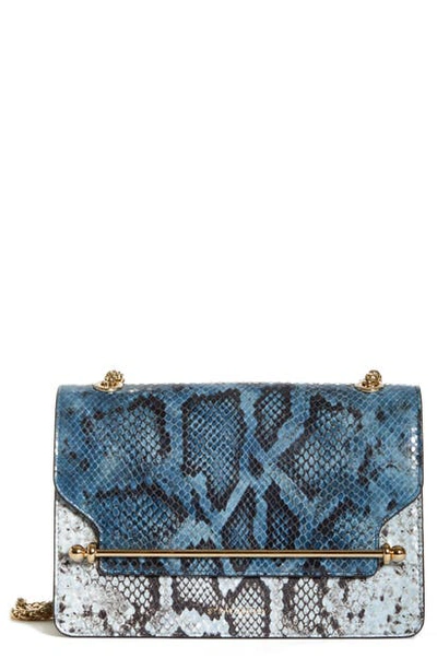 Shop Strathberry East/west Stylist Snake Embossed Goatskin Leather Shoulder Bag In Alice Blue