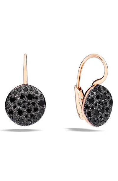 Shop Pomellato Sabbia Diamond Disc Drop Earrings In Rose Gold/ Black Diamond