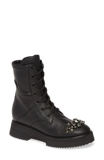 Shop Jimmy Choo Hadley Crystal Combat Boot In Black/ Crystal