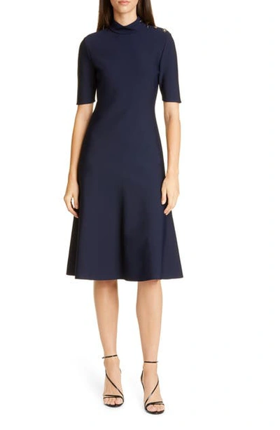 Shop St John Sculpted Milano Knit Knee Length Dress In Navy