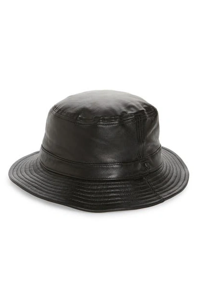 Shop Brixton Britxon Mathews Leather Bucket Hat In Black Leather