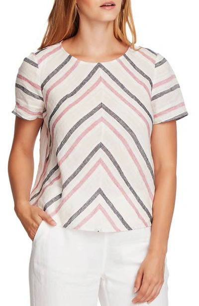 Shop Vince Camuto Canyon Stripe Short Sleeve Linen Top In Dusty Rose