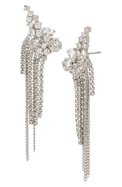 Shop Allsaints Cluster Fringe Earrings In Crystal/ Rhodium