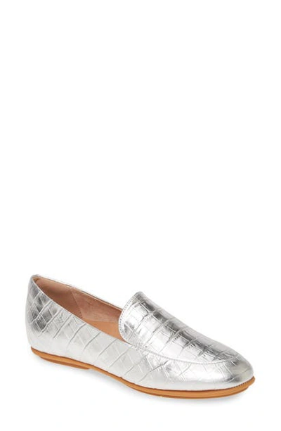 Shop Fitflop Lena Croc Embossed Loafer In Silver Leather