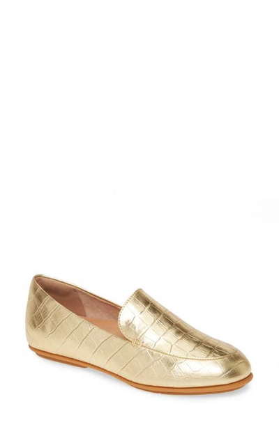 Shop Fitflop Lena Croc Embossed Loafer In Vintage Gold Leather